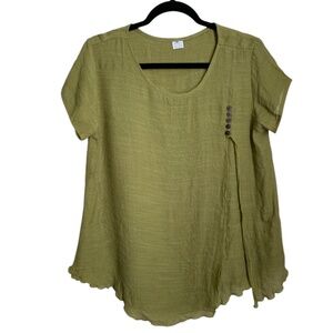 Women's Silk Cotton Top Sz Medium Olive Green Short Sleeves